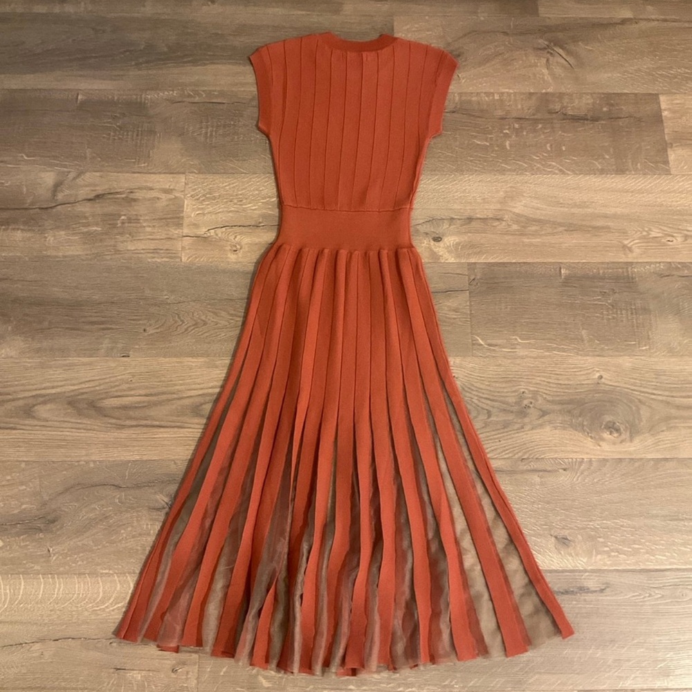 En Saison Brianna cap sleeve rust midi dress with pleated skirt, XS - Picture 5 of 11